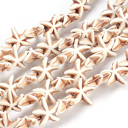 Arricraft Gemstone Beads Strands, Synthetical Turquoise, Starfish/Sea Stars, Beige, 15x15x5.5mm, Hole: 1.5mm, about 36~38pcs/strand, 14.56 inches~15.15 inches