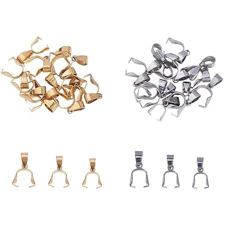 UNICRAFTALE 304 Stainless Steel Pendant Pinch Bails, Golden & Stainless Steel Color, 68x52x11mm; 30pcs/box