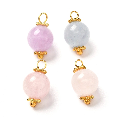 Honeyhandy Natural Aquamarine & Rose Quartz & Amethyst Pendants, with Golden Brass Findings, Round, 14.5x8mm, Hole: 2mm