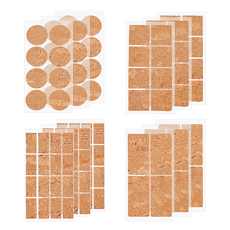 Cork Label Stickers, Self Adhesive Craft Stickers, for DIY Art Craft, Scrapbooking, Greeting Cards, Square & Rectangle & Flat Round, BurlyWood, 13.6x6.5x0.04cm; Sticker: 30x30mm; 4bags/set