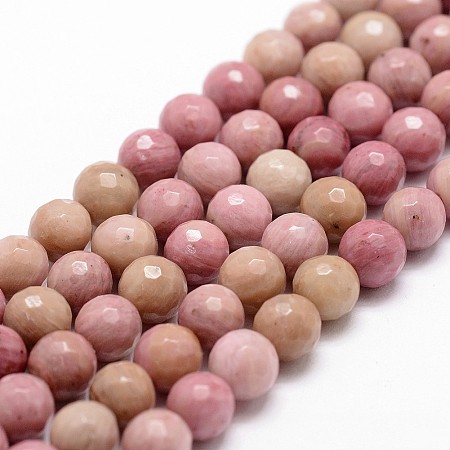 ARRICRAFT Natural Rhodonite Beads Strands, Faceted, Round, 8mm, Hole: 1mm, about 44pcs/strand, 14.9 inches~15.1 inches