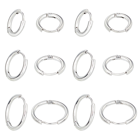 304 Stainless Steel Hoop Earrings, Hand Polished Huggie Earrings, Ring, Stainless Steel Color, 7.4x7.2x1.7cm; 6pairs/set