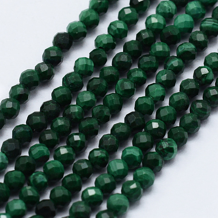ARRICRAFT Natural Malachite Beads Strands, Faceted, Round, 2~2.5mm, Hole: 0.5mm, about 195~208pcs/strand, 15.7 inches(40cm)