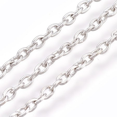 NBEADS 100m Iron Cross Chain, Unwelded, Lead Free and Nickel Free, Silver Color, Come On Reel, Size: Chain: about 3mm long, 2mm wide, 0.5mm thick, 100m/roll