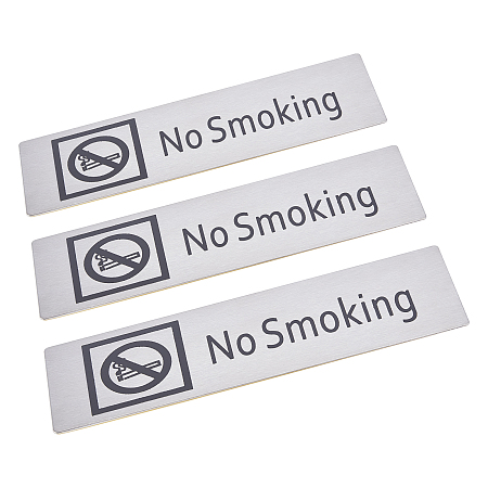 Gorgecraft 430 Stainless Steel Sign Stickers, with Double Sided Adhesive Tape, for Wall Door Accessories Sign, Rectangle with No Smoking, Stainless Steel Color, 5x17.15x0.2cm, 3pcs