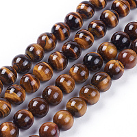 ARRICRAFT Natural Tiger Eye Beads Strands, Round, 8mm, Hole: 1mm, about 50pcs/strand, 15.35 inches~15.47 inches(39~39.3cm)