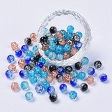 5 Colors Spray Painted & Baking Painted Crackle Glass Beads, Round, Mixed Color, 8mm, Hole: 1.3~1.6mm