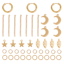 Unicraftale DIY 304 Stainless Steel Earring Making Kits, include Huggie Hoop Earrings & Pendants & Jump Rings & Chain Extender, Golden, 9 Gauge, 20x21x3mm; Pin: 1mm, 3pairs