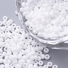 Honeyhandy 8/0 Grade A Round Glass Seed Beads, Baking Paint, White, 3x2mm, Hole: 1mm, about 1111pcs/50g