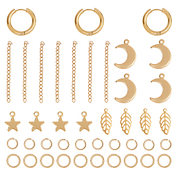 Unicraftale DIY 304 Stainless Steel Earring Making Kits, include Huggie Hoop Earrings & Pendants & Jump Rings & Chain Extender, Golden, 9 Gauge, 20x21x3mm; Pin: 1mm, 3pairs