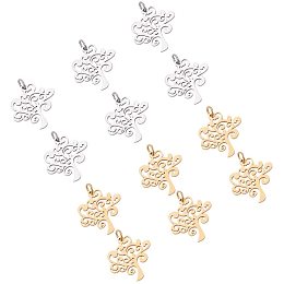 Unicraftale 304 Stainless Steel Pendants, Tree of Life, Mixed Color, 20.5x20x1mm, Hole: 2.5mm; 2colors, 6pcs/color, 12pcs/box