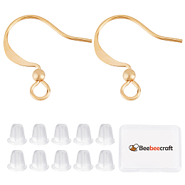 Beebeecraft 120Pcs/Box 18K Gold Plated Earring Hooks Ear Wires Fish Hooks with Ball and 120Pcs Rubber Earring Backs Stopper for DIY Earring Making