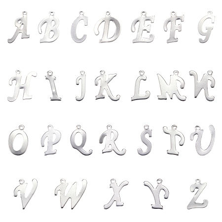 UNICRAFTALE 304 Stainless Steel Letter Charms, Stainless Steel Color, Letter A~Z, 74x72x17mm; 208pcs/box