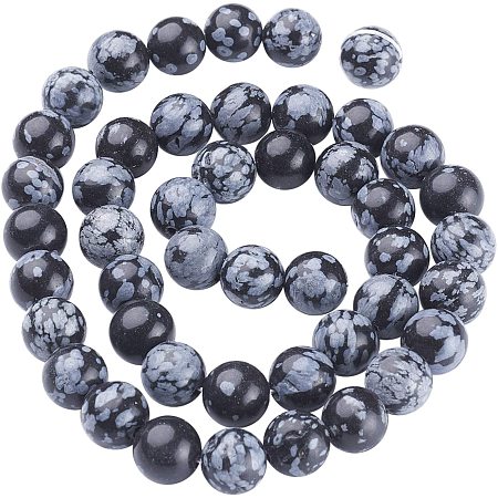 Olycraft Natural Snowflake Obsidian Beads Strands, Round, 8mm, Hole: 1mm