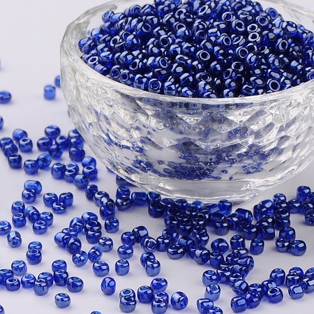 ORNALAND 8/0 Glass Seed Beads, Transparent Colours Lustered, Round, Blue, 3mm, Hole: 1mm; about 3500pcs/bag