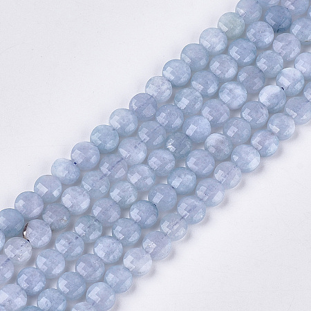 ARRICRAFT Natural Aquamarine Beads Strands, Faceted, Flat Round, 6~6.5x3.5mm, Hole: 0.8mm, about 59~60pcs/strand, 14.9 inches~15.1 inches