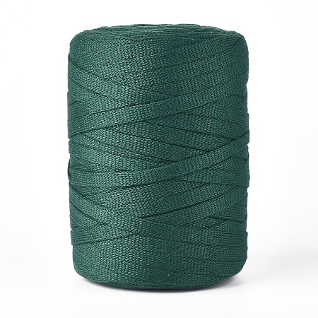 Flat Polyester Cord, Hollow Braid Cord, Dark Green, 7x1mm; about 100m/roll