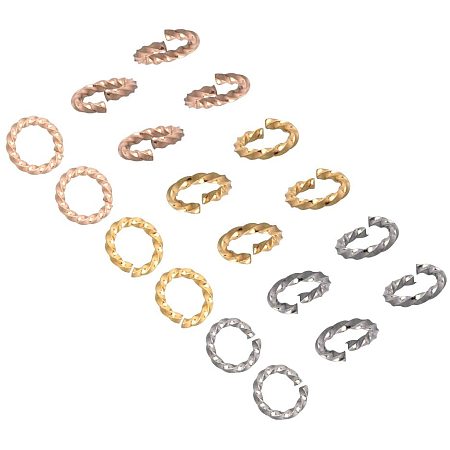 Unicraftale 304 Stainless Steel Jump Rings, Open Jump Rings, Twisted, with Bead Container, Mixed Color, 6x1mm; Inner Diameter: 4mm; about 90pcs/box