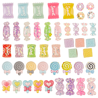 SUNNYCLUE Resin Cabochons, for Children's Day, Candy with Shell Chip/Imitation Candy Food/Lollipop/Donut, Mixed Color, 11~36x13~23x12~6mm, 80pcs/set