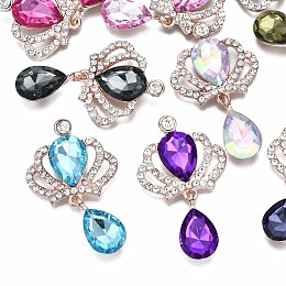 Honeyhandy Alloy Cabochons, with Rhinestone, Cadmium Free & Lead Free, Faceted, Rose Gold, Crown, Mixed Color, 52x31.5x6.5mm