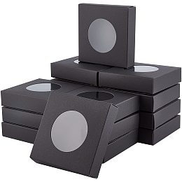 Foldable Creative Kraft Paper Box, Wedding Favour Boxes, Paper Gift Box, with Clear Window, Square, Black, 10x10x2.5cm