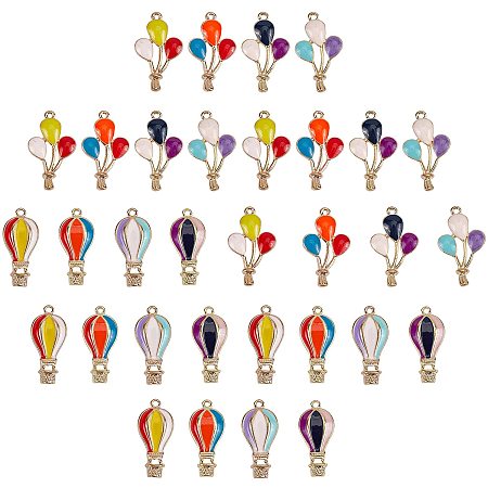 SUNNYCLUE Alloy Pendants, with Enamel, Balloon and Hot Air Balloon, Light Gold, Mixed Color, 22.5x13x3.5mm; 21.5x10x3mm, Hole: 1.2mm, 32pcs/box