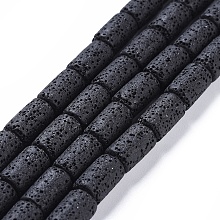 ARRICRAFT Natural Lava Rock Beads Strands, Dyed, Column, Black, about 8mm in diameter, 14~15mm long, hole: 2mm, about 27pcs/strand, 15.7 inches