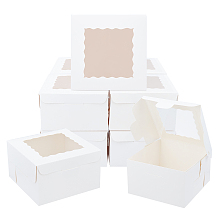 Bakery Box, with PVC Display Window, Cardboard Gift Packaging Boxes for Cookies, Small Cakes, Muffin, Square, White, 10x10x6cm, Window: 6.8x6.8cm