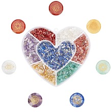 SUNNYCLUE 1 Heart Shape Box 7 Chakra Stones Set Reiki Healing Tumbled Chip Stones Set Polished Crystals Stones with Engraved Chakra Symbols No Hole for Meditation Stress Relief