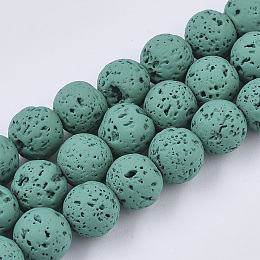 ARRICRAFT Spray Painted Natural Lava Rock Beads Strands, Round, Dark Cyan, 8mm, Hole: 0.7mm, about 47~48pcs/Strand, 15.75 inches(40cm)