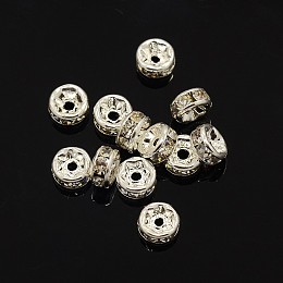 Honeyhandy Brass Rhinestone Spacer Beads, Grade AAA, Straight Flange, Nickel Free, Silver Color Plated, Rondelle, Crystal, 5x2.5mm, Hole: 1mm