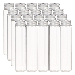 Glass Bottles, with Screw Aluminum Cap and Silicone Stopper, Empty Jar, Platinum, Clear, 10x2.2cm; Capacity: 25ml(0.84 fl. oz), 20pcs/box