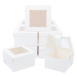 Bakery Box, with PVC Display Window, Cardboard Gift Packaging Boxes for Cookies, Small Cakes, Muffin, Square, White, 10x10x6cm, Window: 6.8x6.8cm