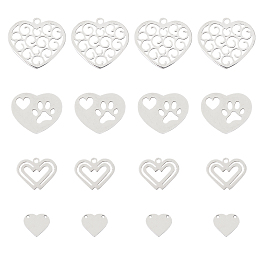 Unicraftale 201 Stainless Steel Pendants, Laser Cut, Hollow, Heart, Stainless Steel Color, 8.5~12x10~20x1mm, Hole: 1.6mm, 16pcs/box