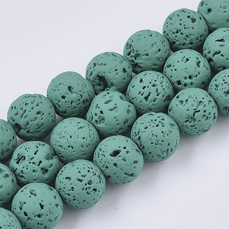 ARRICRAFT Spray Painted Natural Lava Rock Beads Strands, Round, Dark Cyan, 8mm, Hole: 0.7mm, about 47~48pcs/Strand, 15.75 inches(40cm)