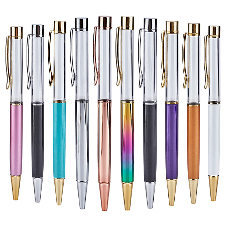 Gorgecraft Creative Empty Tube Black Ink Ballpoint Pens, for DIY Glitter Epoxy Resin Crystal Ballpoint Pen Herbarium Pen Making, Mixed Color, 140x10mm; 10 colors, 1pc/color, 10pcs/set