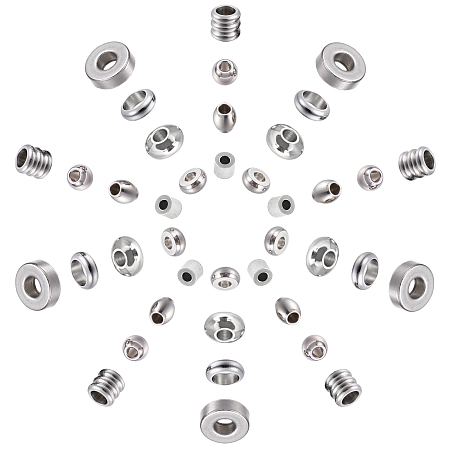 Unicraftale 304 Stainless Steel Spacer Beads, Mixed Shapes, Stainless Steel Color, 6.8x5.2x1.1cm; 160pcs/box