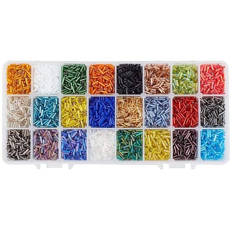 PandaHall Elite About 8400 Pcs Multicolor Beading Glass Bugle Seed Beads 24 Colors Silver Lined Tube Spacer Bead Length 6mm for Jewelry Making