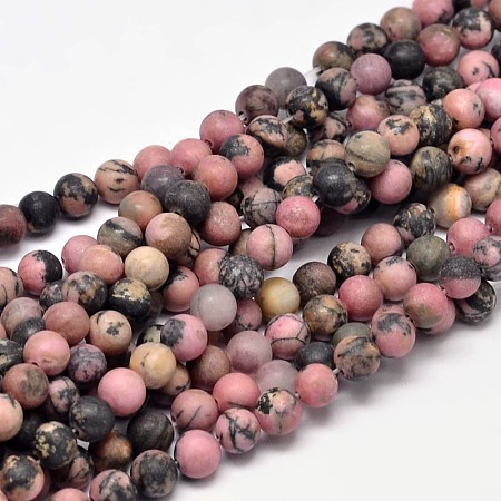 ARRICRAFT Frosted Natural Rhodonite Round Bead Strands, 6mm, Hole: 1mm, about 63pcs/strand, 15 inches