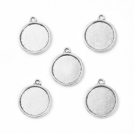 NBEADS 1000g Tibetan Style Antique Silver Alloy Flat Round Pendant Cabochon Settings, Tray: 16mm; 22x19x2mm, Hole: 1.5mm; about 714pcs/1000g