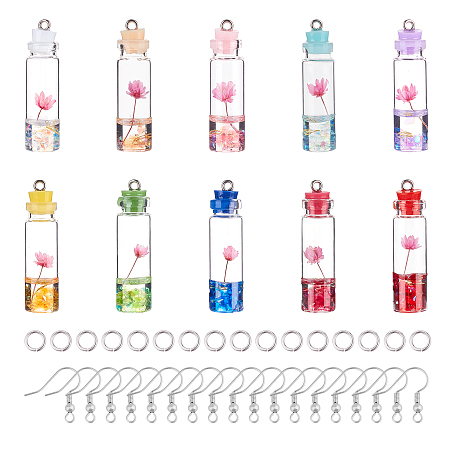 DIY Wishing Bottle Style Earring Making Kits, include Glass Bottle Decorations, 304 Stainless Steel Earring Hooks & Jump Rings, Mixed Color, Glass Bottle: 42~44x11mm, Hole: 2mm, 20pcs/box