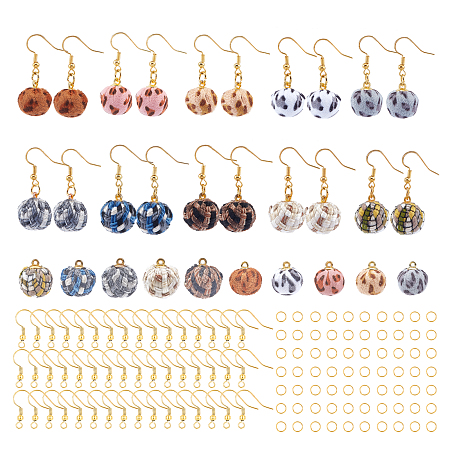 SUNNYCLUE DIY Earring Making, with Handmade Cloth Fabric Covered Round Pendants and Golden Plated Brass Earring Hooks, Mixed Color, Earring Hooks: 19mm, Pin: 0.7mm, 60pcs/set