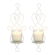 AHANDMAKER 2 Pcs Hanging Candle Holder Wall Sconce, Pair of Iron Mounted Pillar Decorative Hollow Candle Sconces for Home Wall Wedding Party Decor, White