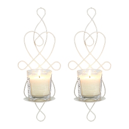 AHANDMAKER 2 Pcs Hanging Candle Holder Wall Sconce, Pair of Iron Mounted Pillar Decorative Hollow Candle Sconces for Home Wall Wedding Party Decor, White