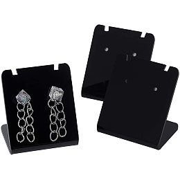 L-Shaped Organic Glass Earring Displays, Leaning Earring Stands, Rectangle, Black, 3.5x3.4x2.7cm