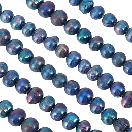 Beebeecraft 2 Strands Natural Cultured Freshwater Pearl Beads Strands, Dyed, Potato, Dark Slate Blue, 6~8x7~8.5mm, Hole: 0.5mm, about 22pcs/strand, 7.20''(18.3cm)