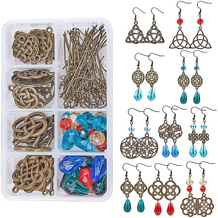 SUNNYCLUE DIY Trinity Knot Earring Making Kits, with Alloy Pendants & Links, Glass Beads, Brass Earring Hooks, Iron Findings, Antique Bronze, 30x26x2.5mm, Hole: 2mm