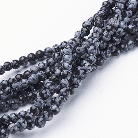 ARRICRAFT Natural Snowflake Obsidian Beads Strands, Round, 4mm, about 100pcs/strand, 15~16 inches
