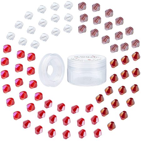 SUNNYCLUE DIY AB Color Plated Bead Stretch Bracelet Making Kits, include Electroplate Glass Beads and Strong Stretchy Beading Elastic Thread, Red, Beads: 7.5x7.5mm, Hole: 1.5mm, 200pcs/set; Thread: 0.8mm; about 10m/roll, 1roll/set