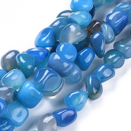 Natural Agate Beads Strands, Dyed & Heated, Tumbled Stone, Nuggets, Dodger Blue, 3~15x7~15x7~15mm, Hole: 1mm; about 42~44pcs, 14.56~14.76 inches(37~37.5cm)